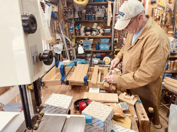 chair being worked on by Niall in his workshop